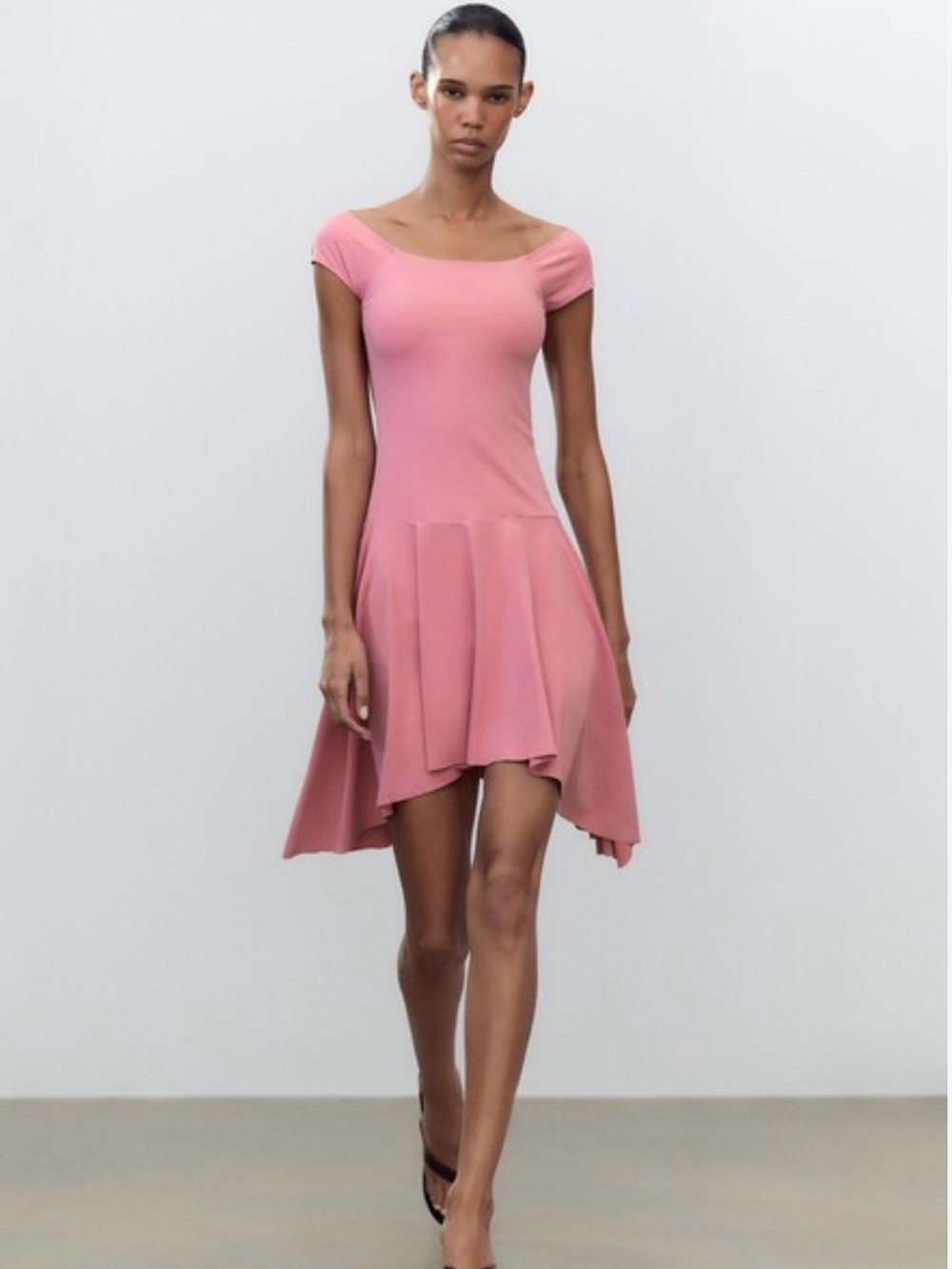 Zara Dusty Pink Asymmetrical Off-Shoulder Dress